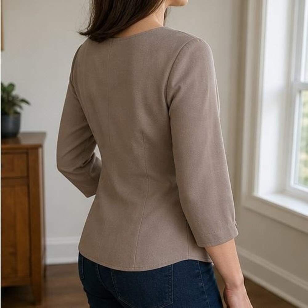 Taupe Ruffle Blouse - Picture 3 of 6